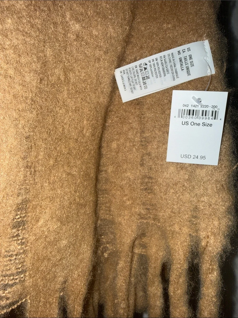 American Eagle Outfitters Camel Fringe Scarf